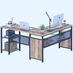 Amazon.com: FATORRI L Shaped Computer Desk, Industrial Office Desk with  Shelves, Rustic Wood and Metal Corner Desk for Home Office (Rustic Oak, 59  Inch) : Home & Kitchen